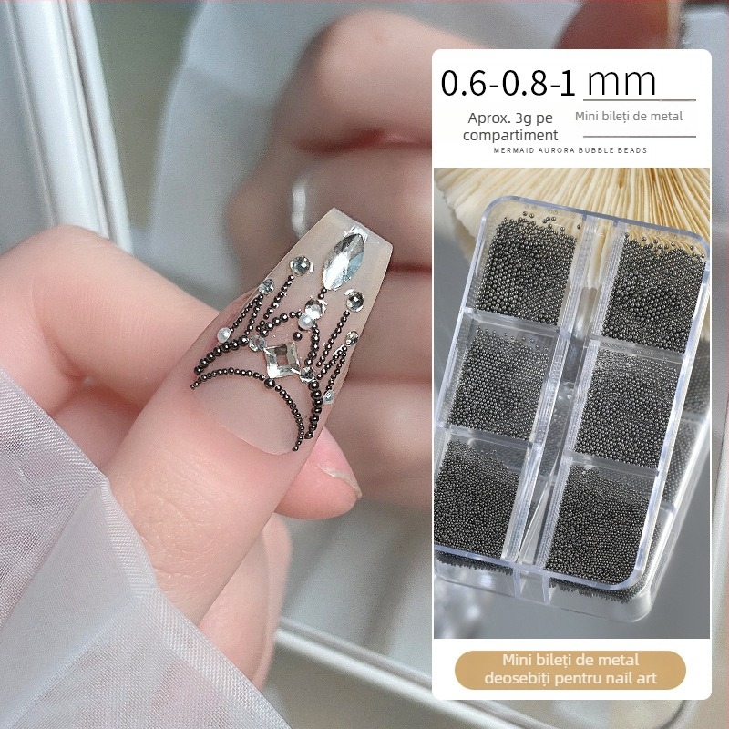 Set metal pentru unghii cu mărgele și lanț – Seria Princess, Stil Sweet Cool, Model lanț, OEM Tide Beauty