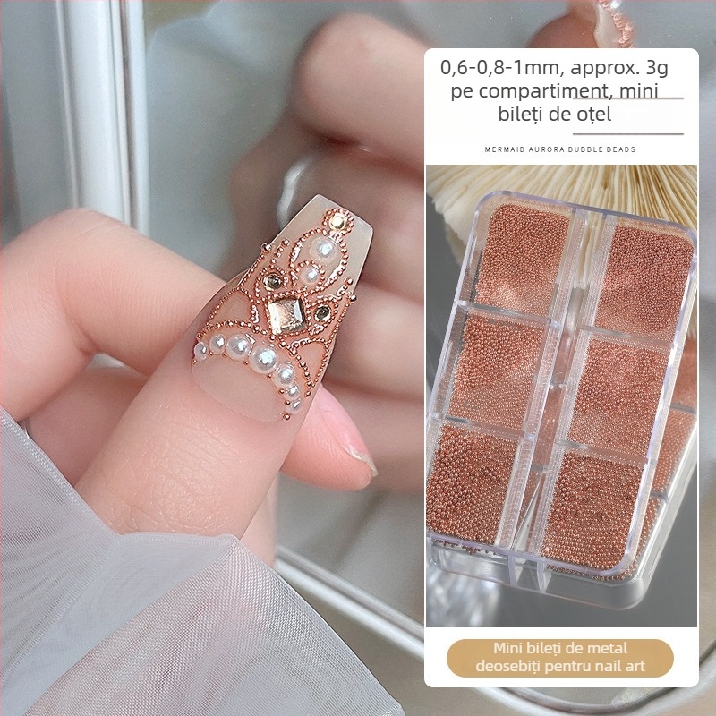 Set metal pentru unghii cu mărgele și lanț – Seria Princess, Stil Sweet Cool, Model lanț, OEM Tide Beauty