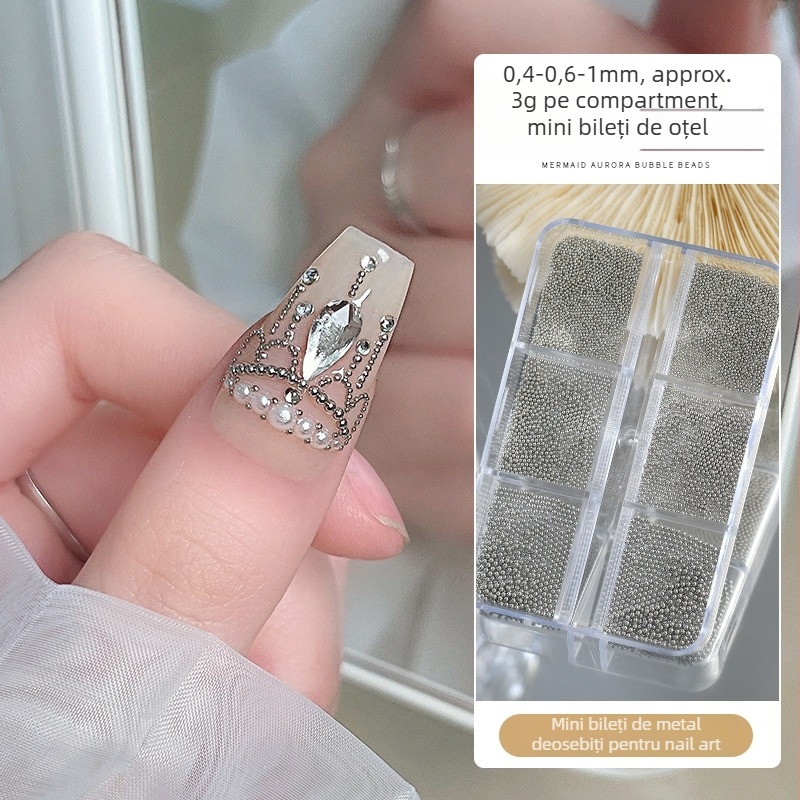 Set metal pentru unghii cu mărgele și lanț – Seria Princess, Stil Sweet Cool, Model lanț, OEM Tide Beauty