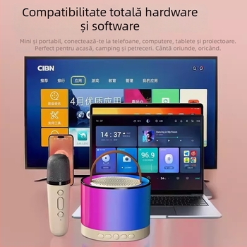 Boxă Bluetooth pentru karaoke K52 cu microfoane încorporate, duale — 5W, Bluetooth 5.0, 100Hz-20kHz, SNR 75dB, portabilă pentru karaoke acasă și în aer liber