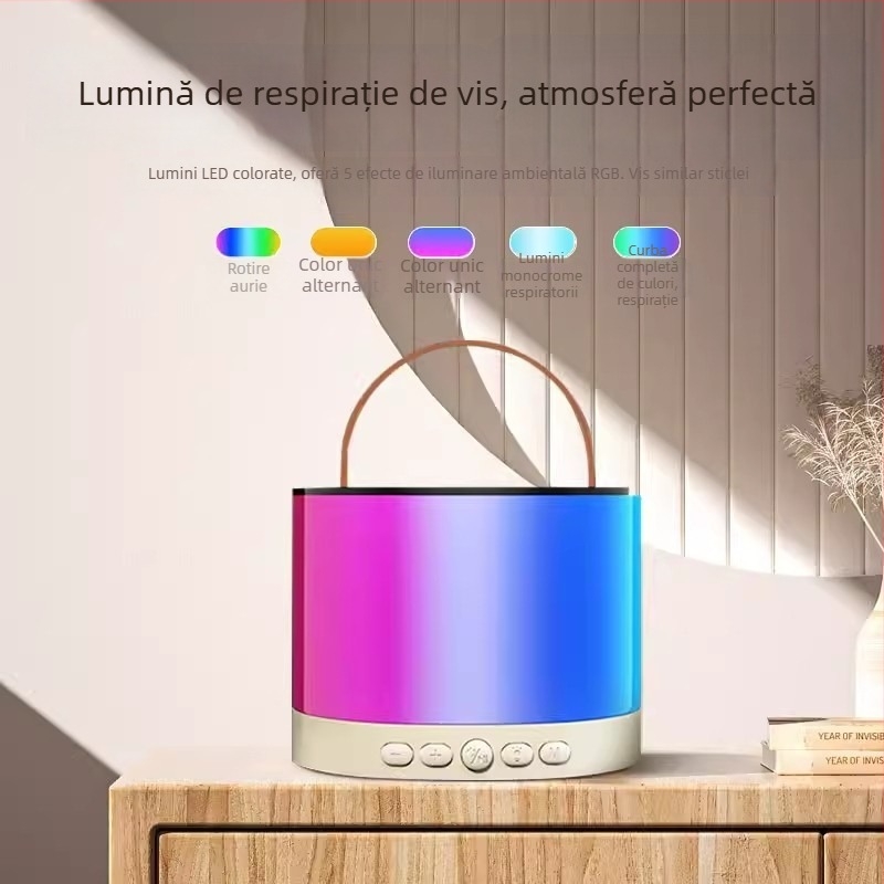 Boxă Bluetooth pentru karaoke K52 cu microfoane încorporate, duale — 5W, Bluetooth 5.0, 100Hz-20kHz, SNR 75dB, portabilă pentru karaoke acasă și în aer liber