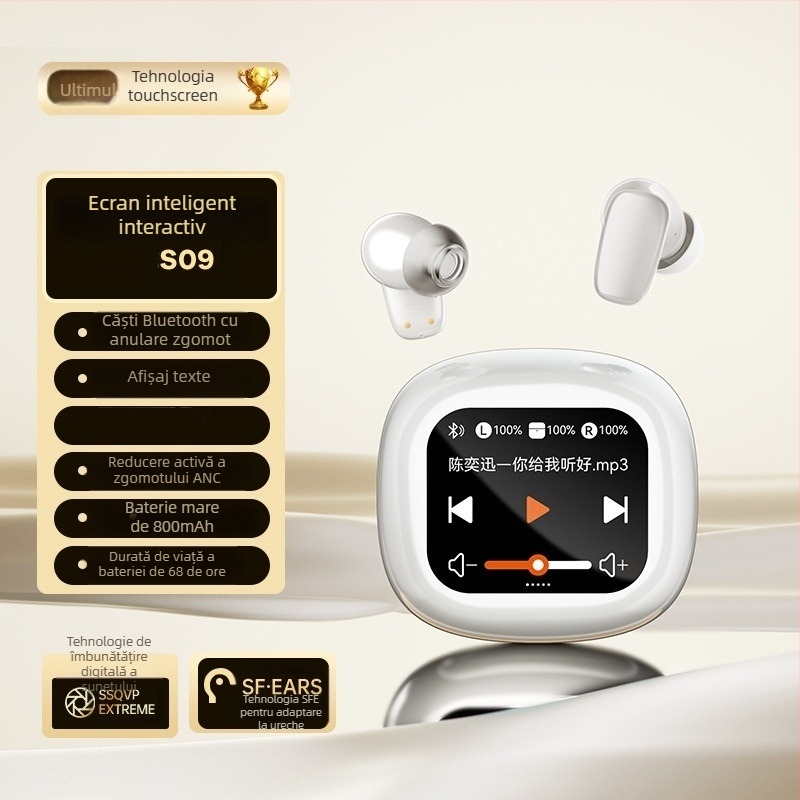 Căști MP3 Bluetooth S09 cu slot pentru card, in-ear, ecran digital, rază 15 m, BT 5.4, autonomie 4-8 ore, IPX4 rezistență la apă
