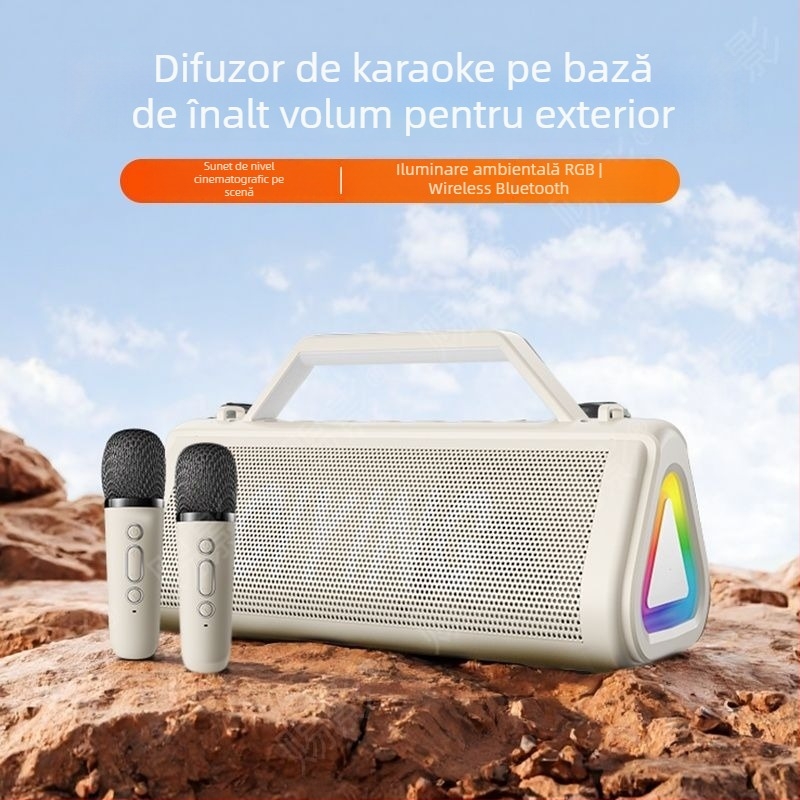 Boxă karaoke Bluetooth fără fir, puternică, cu microfon încorporat și difuzor de bas, 18W, Bluetooth 5.0, 2 difuzoare, 100Hz-20kHz, baterie încorporată 1200-2000mAh, rază de până la 10 m