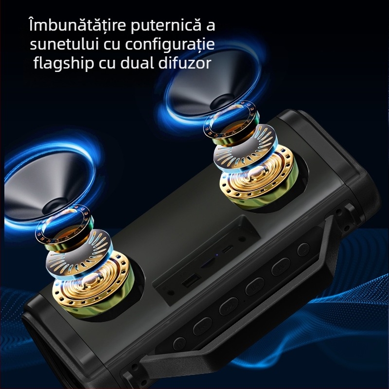 Boxă karaoke Bluetooth fără fir, puternică, cu microfon încorporat și difuzor de bas, 18W, Bluetooth 5.0, 2 difuzoare, 100Hz-20kHz, baterie încorporată 1200-2000mAh, rază de până la 10 m