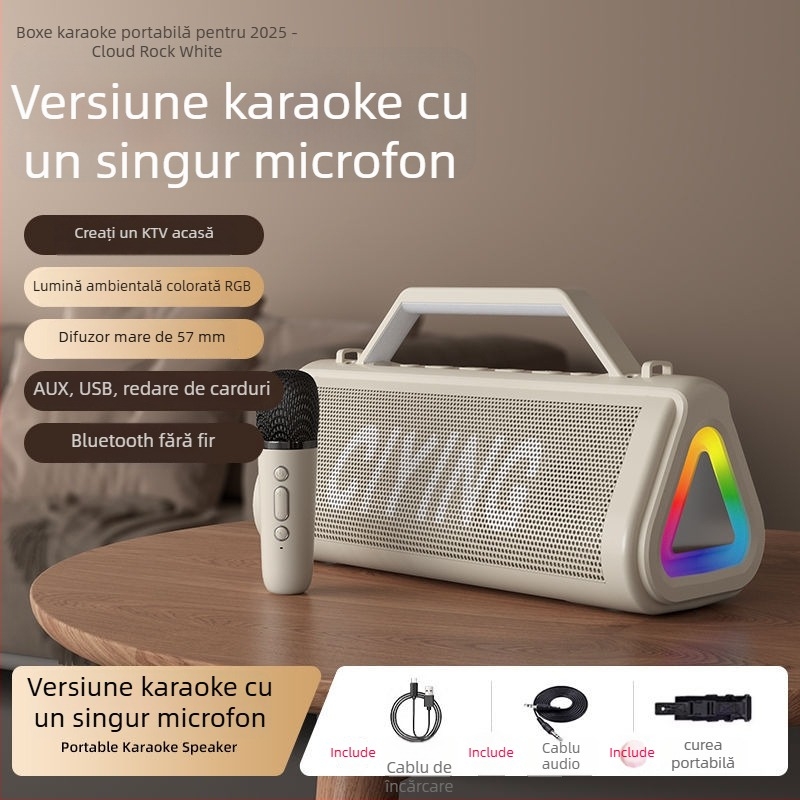 Boxă karaoke Bluetooth fără fir, puternică, cu microfon încorporat și difuzor de bas, 18W, Bluetooth 5.0, 2 difuzoare, 100Hz-20kHz, baterie încorporată 1200-2000mAh, rază de până la 10 m