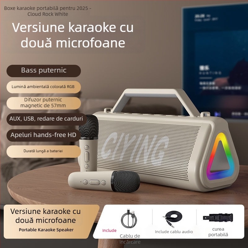 Boxă karaoke Bluetooth fără fir, puternică, cu microfon încorporat și difuzor de bas, 18W, Bluetooth 5.0, 2 difuzoare, 100Hz-20kHz, baterie încorporată 1200-2000mAh, rază de până la 10 m