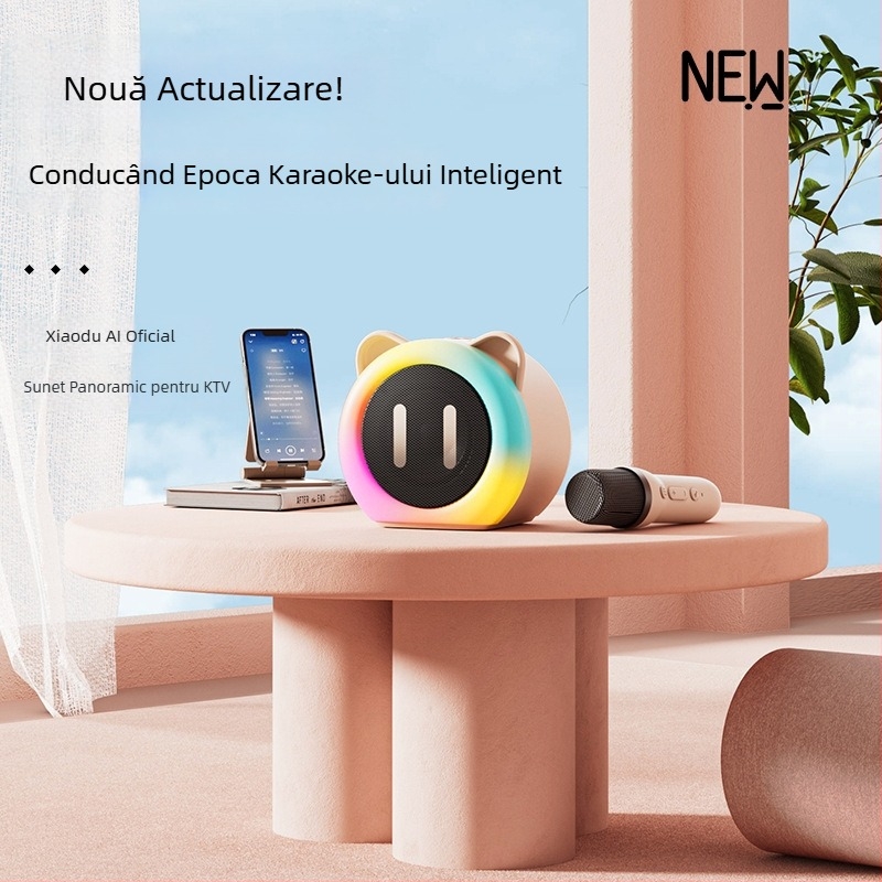 Microfon karaoke Bluetooth pentru copii – difuzor portabil (ieșire 5W, Bluetooth 5.3, baterie încorporată 1000–1200 mAh, răspuns în frecvență 100 Hz–20 kHz, rază 10 m)