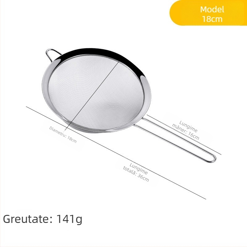 Colander din oțel inoxidabil cu plasă fină – filtru în bucătărie pentru făină, suc și lapte de soia, anti-derapare, anti-arzuri, cu cârlig unic