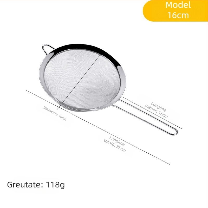 Colander din oțel inoxidabil cu plasă fină – filtru în bucătărie pentru făină, suc și lapte de soia, anti-derapare, anti-arzuri, cu cârlig unic