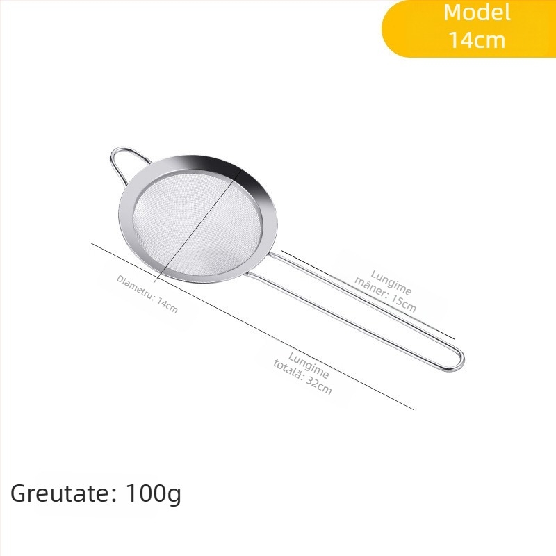 Colander din oțel inoxidabil cu plasă fină – filtru în bucătărie pentru făină, suc și lapte de soia, anti-derapare, anti-arzuri, cu cârlig unic