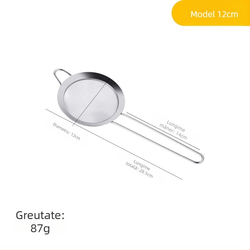 Colander din oțel inoxidabil cu plasă fină – filtru în bucătărie pentru făină, suc și lapte de soia, anti-derapare, anti-arzuri, cu cârlig unic