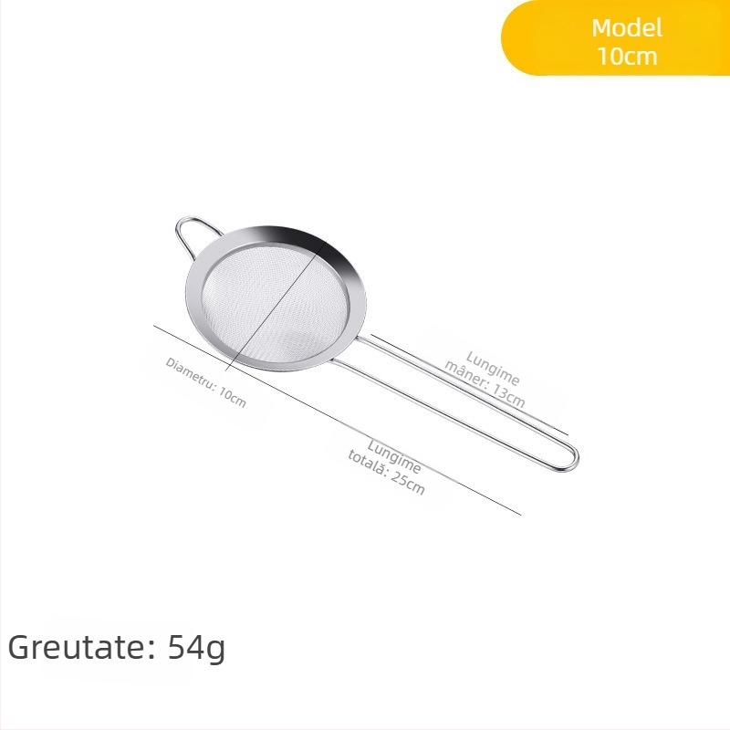 Colander din oțel inoxidabil cu plasă fină – filtru în bucătărie pentru făină, suc și lapte de soia, anti-derapare, anti-arzuri, cu cârlig unic