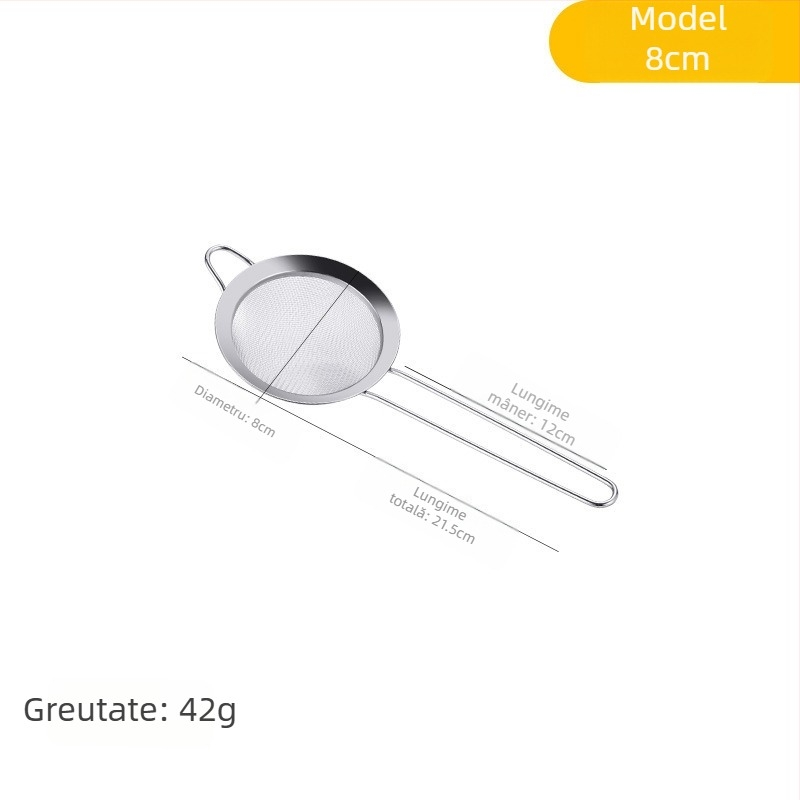Colander din oțel inoxidabil cu plasă fină – filtru în bucătărie pentru făină, suc și lapte de soia, anti-derapare, anti-arzuri, cu cârlig unic