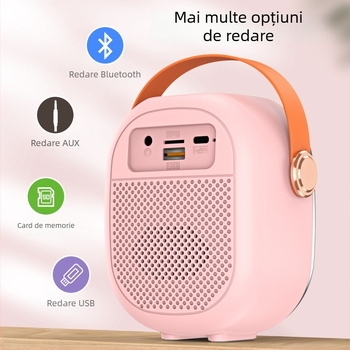 Difuzor Bluetooth cu iluminare RGB și set microfon karaoke - 5W, Bluetooth 5.3, 60Hz-15kHz, rază de acțiune 10m, baterie încorporată 1000-1200mAh
