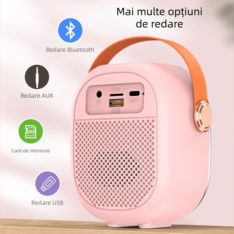 Difuzor Bluetooth cu iluminare RGB și set microfon karaoke - 5W, Bluetooth 5.3, 60Hz-15kHz, rază de acțiune 10m, baterie încorporată 1000-1200mAh