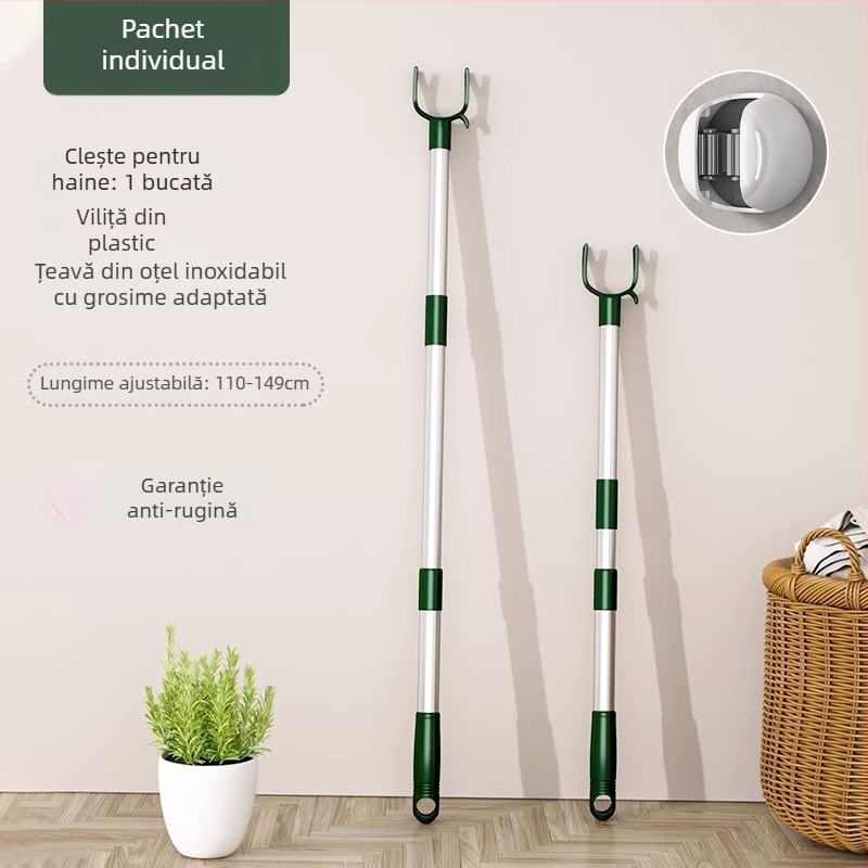 Stâlp de uscare haine din oțel inoxidabil, telescopic, pentru lenjerie și haine, stil modern minimalist, Chef Joon