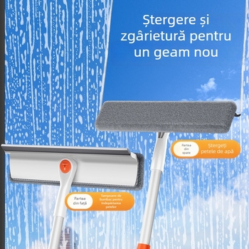 Instrument de curățare a geamului retractabil, cu două fețe, pentru ferestre exterioare înalte, utilizare casnică, corp din plastic.