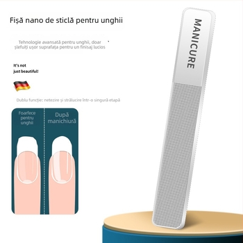 Set portabil de unghii mare, cu gură plată, pilă de unghii din sticlă în cutie – plastic + oțel inoxidabil