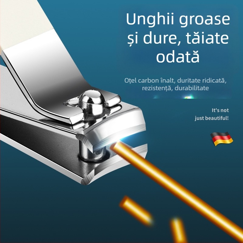 Set portabil de unghii mare, cu gură plată, pilă de unghii din sticlă în cutie – plastic + oțel inoxidabil