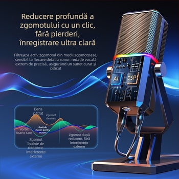 Microfon de gaming pentru desktop, cu captare cardioid dinamică, cablat, SNR ≥70 dB, pentru streaming și cursuri online