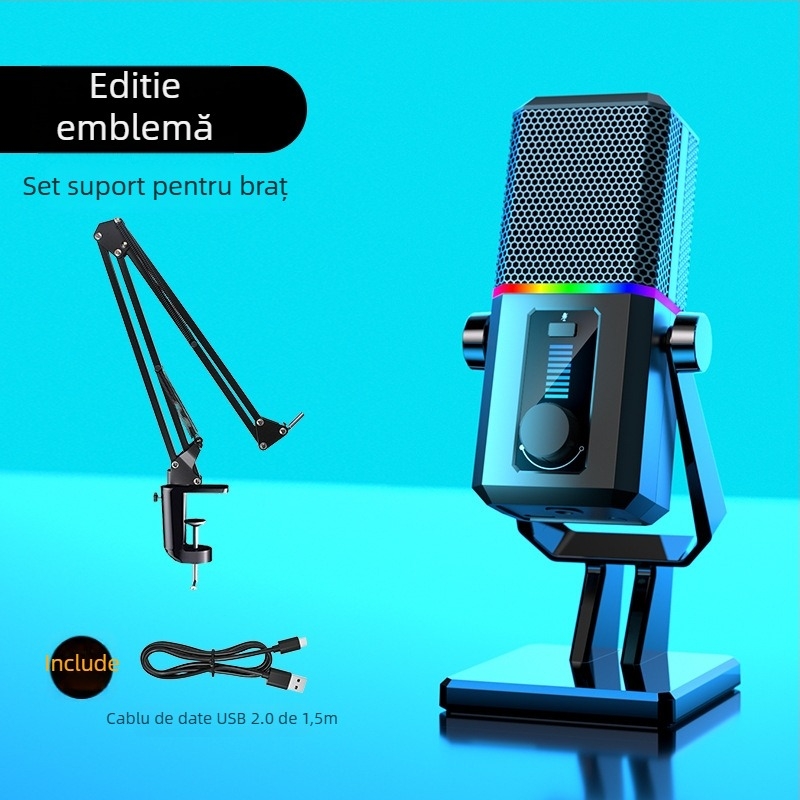 Microfon de gaming pentru desktop, cu captare cardioid dinamică, cablat, SNR ≥70 dB, pentru streaming și cursuri online