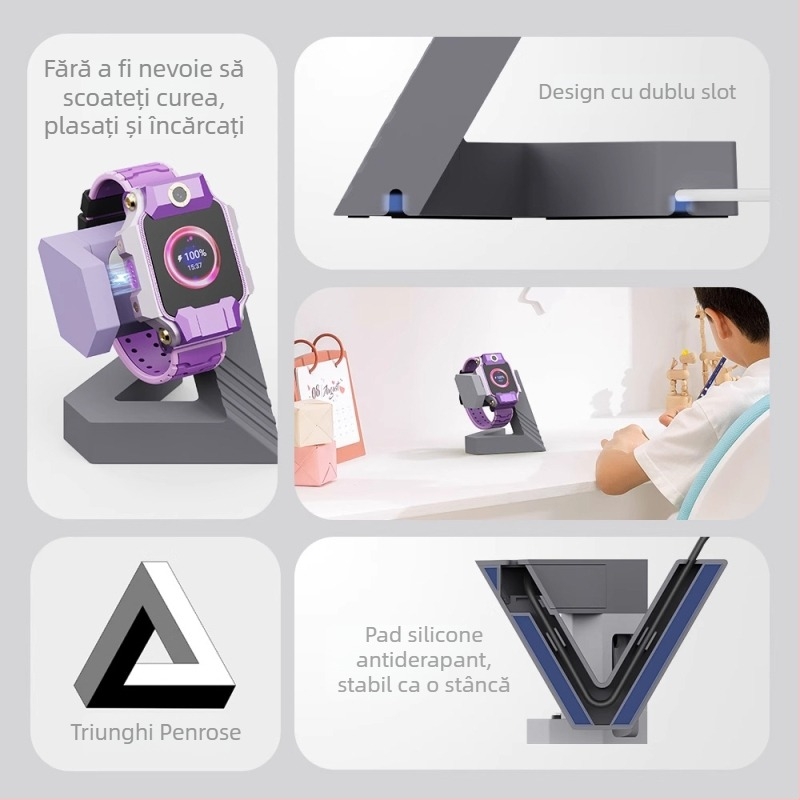 Stand de încărcare pentru ceasul Little Genius Z10/Z9/Z8 – suport geometric seria D5, dimensiuni 25×12×6, greutate 170 g