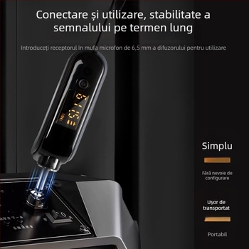 Microfon dinamic profesionist cu baterie încorporată pentru utilizare acasă și KTV; baterie 800–1000 mAh, autonomie 3–6 h, SNR ≥60 dB, putere nominală 30, direcționare selectabilă