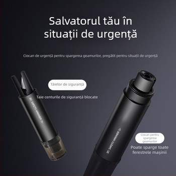 Ciocan de spargere geam auto cu cutter pentru centură, aliaj de aluminiu, 82 g, dual‑function