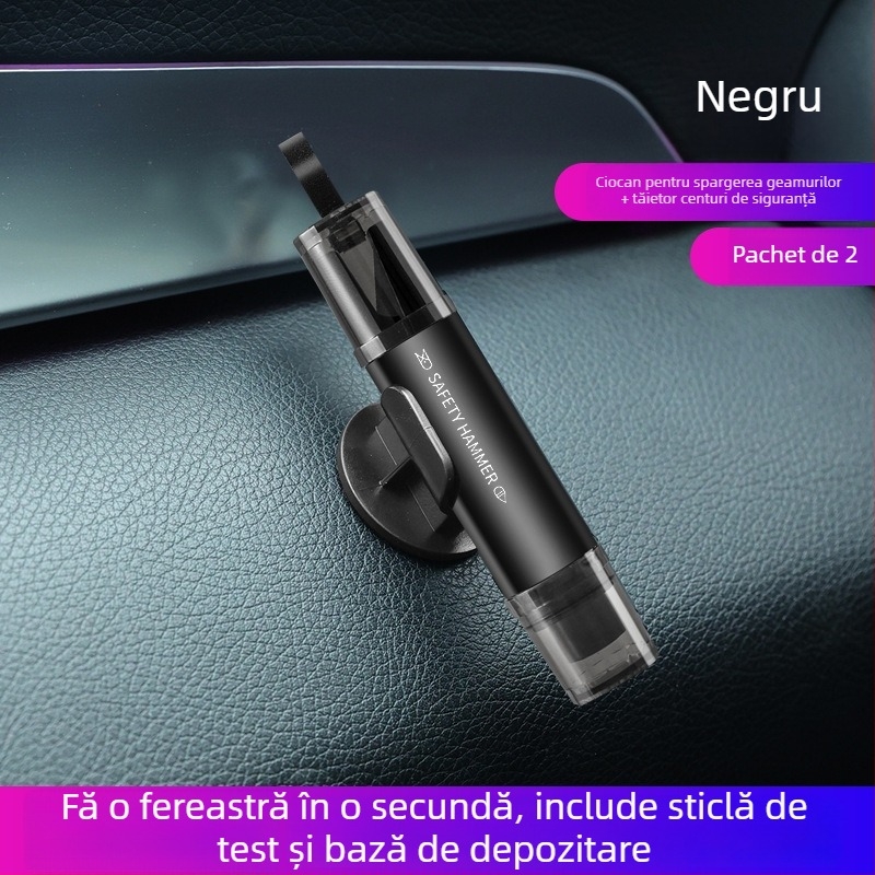 Ciocan de spargere geam auto cu cutter pentru centură, aliaj de aluminiu, 82 g, dual‑function
