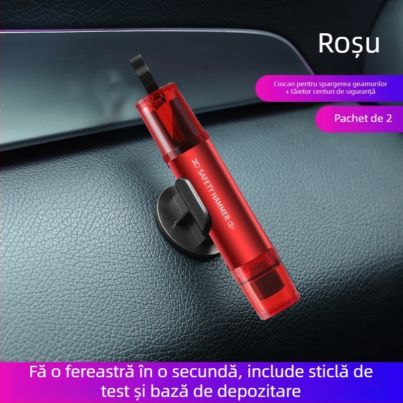 Ciocan de spargere geam auto cu cutter pentru centură, aliaj de aluminiu, 82 g, dual‑function