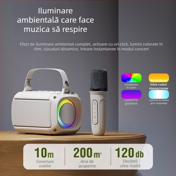 Boxă Bluetooth pentru karaoke T33 cu microfon încorporat, Bluetooth 5.0, 5W, baterie 1000–1200 mAh, răspuns în frecvență 40 Hz–20 kHz, autonomie 3–6 ore