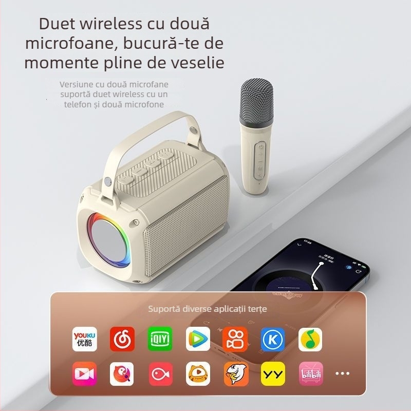 Boxă Bluetooth pentru karaoke T33 cu microfon încorporat, Bluetooth 5.0, 5W, baterie 1000–1200 mAh, răspuns în frecvență 40 Hz–20 kHz, autonomie 3–6 ore