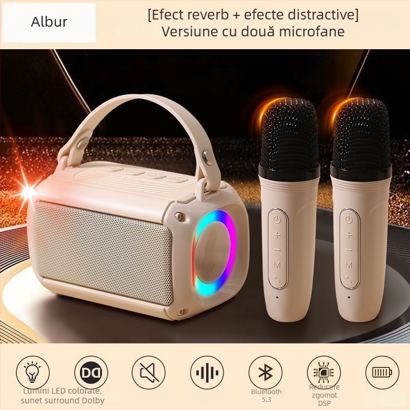 Boxă Bluetooth pentru karaoke T33 cu microfon încorporat, Bluetooth 5.0, 5W, baterie 1000–1200 mAh, răspuns în frecvență 40 Hz–20 kHz, autonomie 3–6 ore