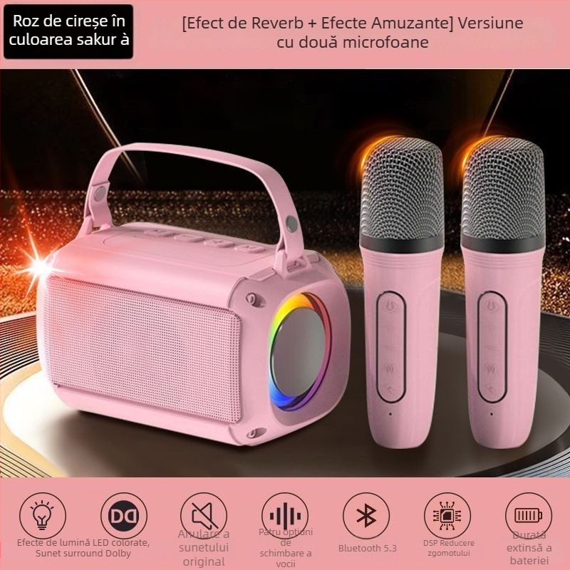 Boxă Bluetooth pentru karaoke T33 cu microfon încorporat, Bluetooth 5.0, 5W, baterie 1000–1200 mAh, răspuns în frecvență 40 Hz–20 kHz, autonomie 3–6 ore