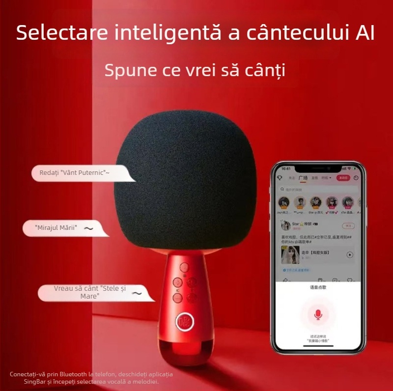 Microfon karaoke mobil G2 cu card audio încorporat, microfon cu direcție supercardioid, Bluetooth 5.0, autonomie baterie 6-8 ore