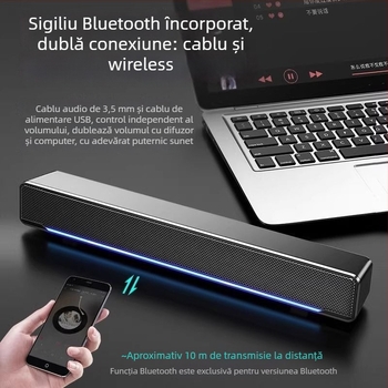 Boxe desktop pentru PC cu USB și Bluetooth, microfon încorporat și subwoofer, 2.0
