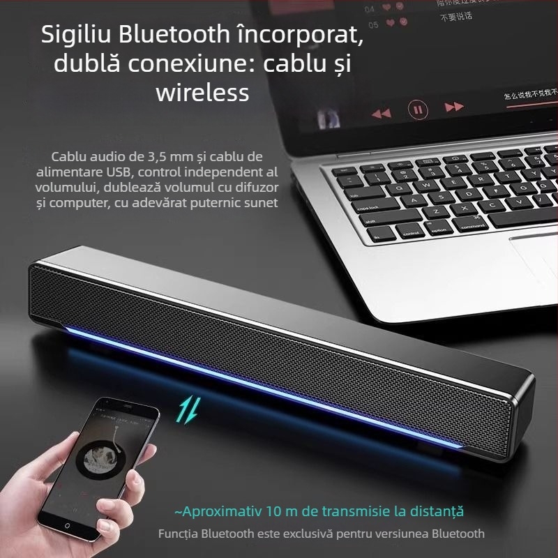 Boxe desktop pentru PC cu USB și Bluetooth, microfon încorporat și subwoofer, 2.0