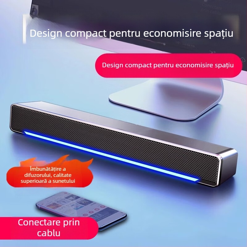 Boxe desktop pentru PC cu USB și Bluetooth, microfon încorporat și subwoofer, 2.0