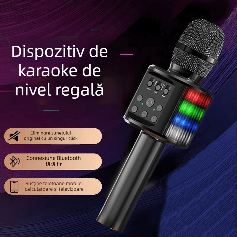 Sistem audio karaoke wireless all-in-one cu microfon, model Q98, Bluetooth 5.0, 5 W, răspuns în frecvență 100 Hz–20 kHz, baterie 1000–1200 mAh