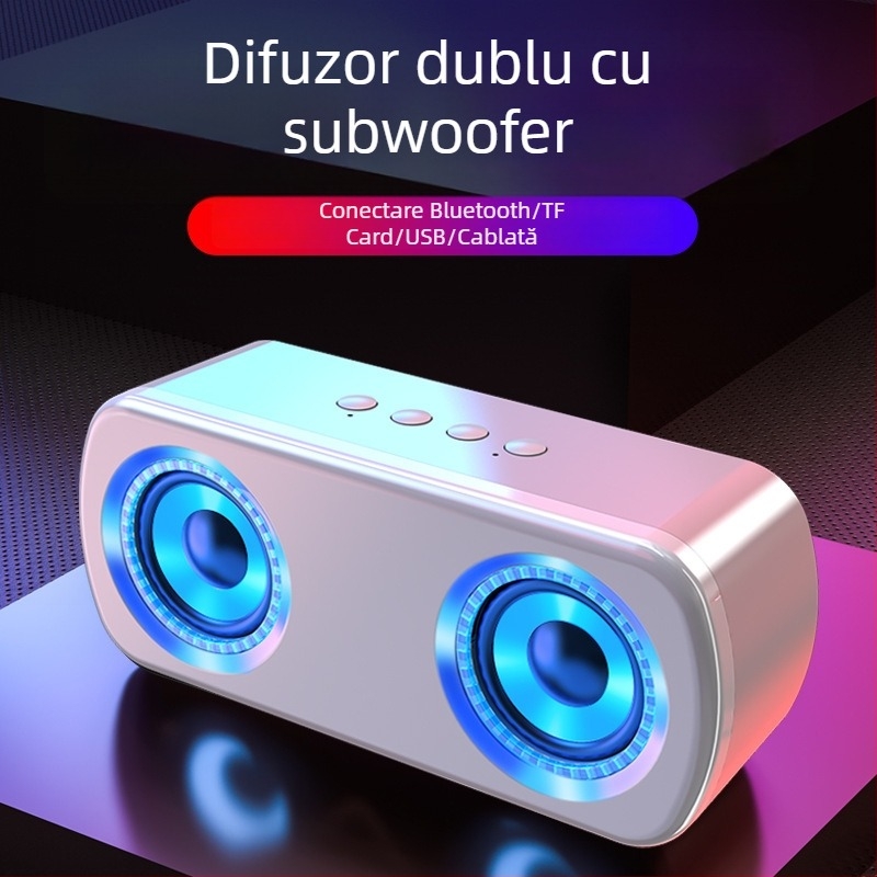 Boxă Bluetooth wireless cu difuzoare duale, Bluetooth 5.0, 40 Hz–20 kHz, 5W, sunet 360°