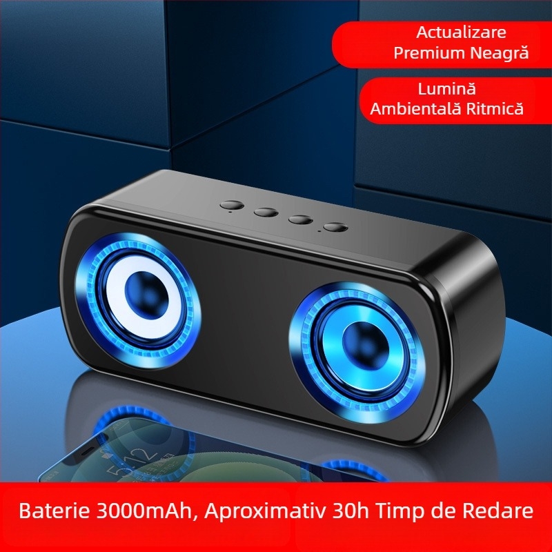Boxă Bluetooth wireless cu difuzoare duale, Bluetooth 5.0, 40 Hz–20 kHz, 5W, sunet 360°