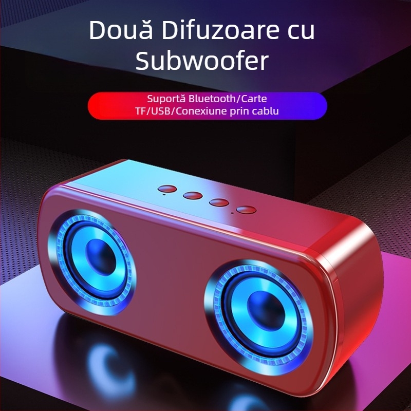 Boxă Bluetooth wireless cu difuzoare duale, Bluetooth 5.0, 40 Hz–20 kHz, 5W, sunet 360°