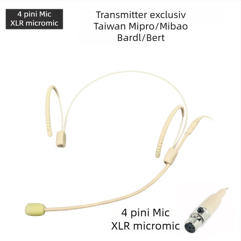 Sistem de microfon headset fără fir cu receptor, microfon omnidirecțional, interval de frecvențe 100 Hz–20 kHz, SNR ≥75 dB, putere nominală 20 mW, tensiune de funcționare 1–9 V