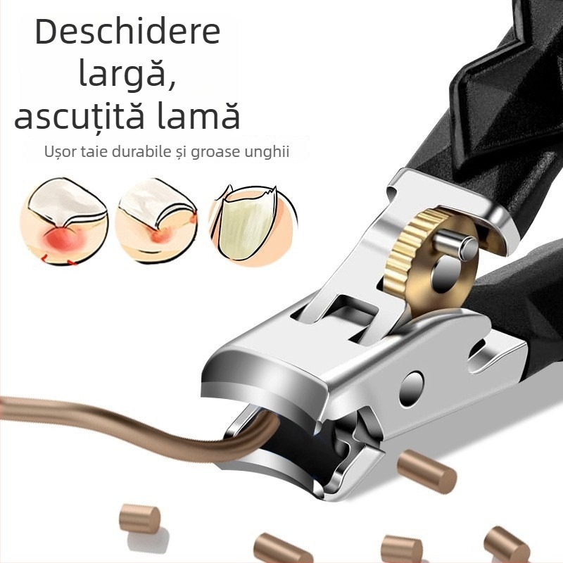 Set de tăiere a unghiilor cu deschidere mare, protecție anti stropire, priză ergonomic, material plastic + oțel inoxidabil, model portabil pentru uz casnic