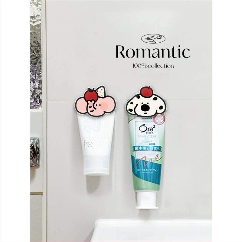 Suport pentru pastă de dinți Happy Little Pig, montaj pe perete fără găuri, clips pentru pastă și raft de depozitare pentru baie