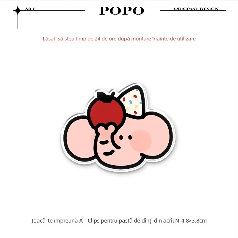 Suport pentru pastă de dinți Happy Little Pig, montaj pe perete fără găuri, clips pentru pastă și raft de depozitare pentru baie