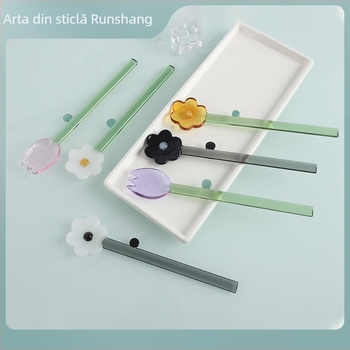 Lingură din sticlă, stil nordic, model monocrom, logo tipărit, personalizare disponibilă