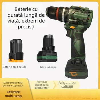 Bormașină fără perii cu baterie litiu – corp drept în stil pistol, reglare continuă a vitezei, diametru maxim burghiu 10 mm