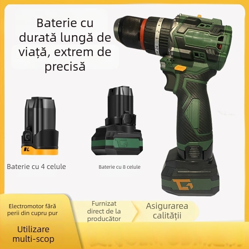 Bormașină fără perii cu baterie litiu – corp drept în stil pistol, reglare continuă a vitezei, diametru maxim burghiu 10 mm