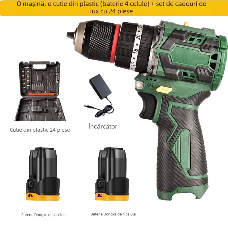 Bormașină fără perii cu baterie litiu – corp drept în stil pistol, reglare continuă a vitezei, diametru maxim burghiu 10 mm